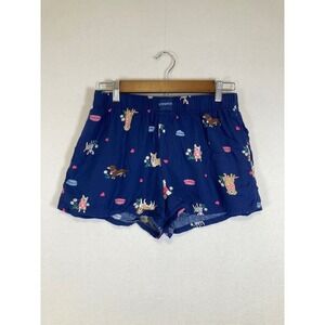 Joyspun Pajama Shorts Womens Small Navy Blue Dog Print Cotton Rayon Pockets